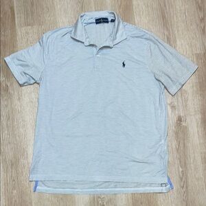 Ralph Lauren Gray White Striped Moisture Wicking XL Polo Shirt Lightweight Golf